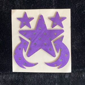 VINTAGE 80's Puffy Fabric Fabric Stickers With Glitter Purple Stars June Kessler